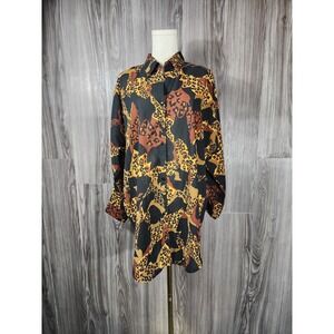 Just For You Womens Leopard Animal Print Button Down Shirt Blouse Gold Brown L